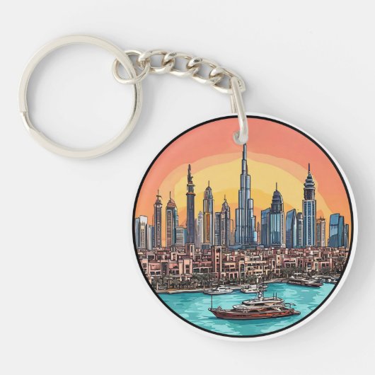 🌆 ドバイのスカイライン 高層ビル 都市 旅行 ギフト 🔑 キーホルダー (正面)