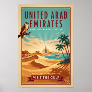 ドバイの砂漠の鷹のイラスト アラブ首長国連邦 旅行アート ポスター