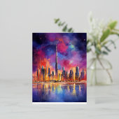 ドバイアットナイト抽象芸術風景 箔シーズンポストカード (立ち正面)