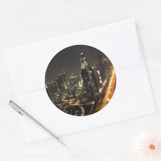 ドバイスカイラインat Night ラウンドシール (封筒)