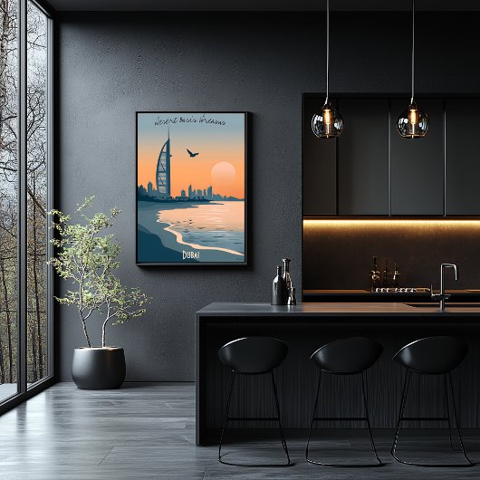 ドバイデュスク – ブルジュアルアラブシルエットバイザシー ポスター