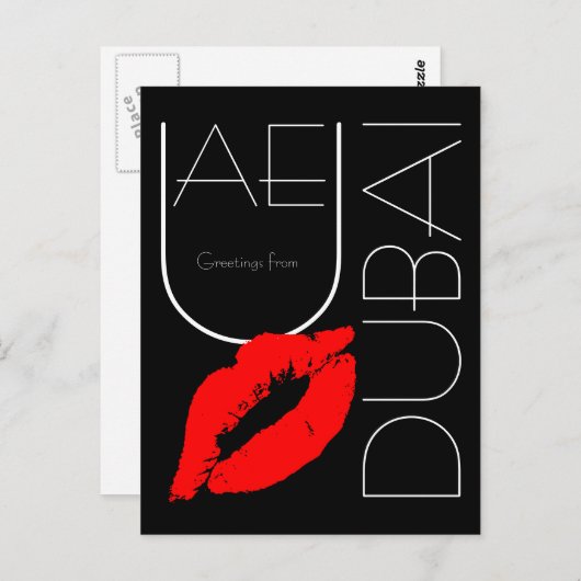 ドバイレッドリップスティックキスブラックからの挨拶 ポストカード (正面/裏面)