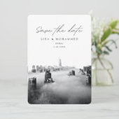 ドバイ結婚式の日付を保存ブラック&ホワイトクラス 招待状 (スタンド正面)