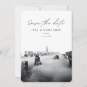 ドバイ結婚式の日付を保存ブラック&ホワイトクラス 招待状 (正面)