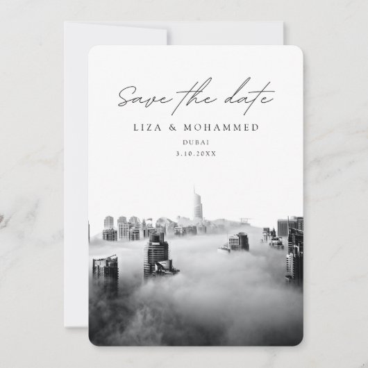 ドバイ結婚式の日付を保存ブラック&ホワイトクラス 招待状 (正面)