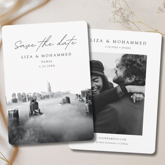 ドバイ結婚式の日付を保存ブラック&ホワイトクラス 招待状