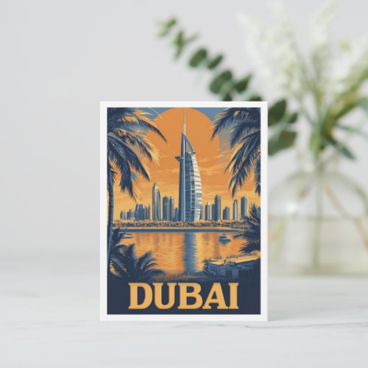 ドバイ統一されたアラブ首長国イラストレーション旅行 ポストカード (スタンド正面)