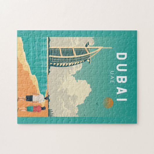ドバイ統一されたアラブ首長国レトロトラベルアート ジグソーパズル (横)