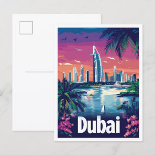 ドバイ統一されたアラブ首長国旅行イラストレーション ポストカード