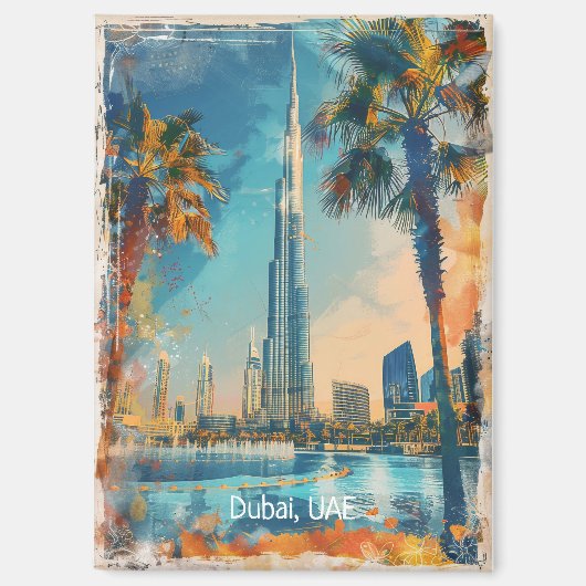 ドバイ統一されたアラブ首長国連邦ブルジュ・ハリファのアートワーク マグネット (正面)