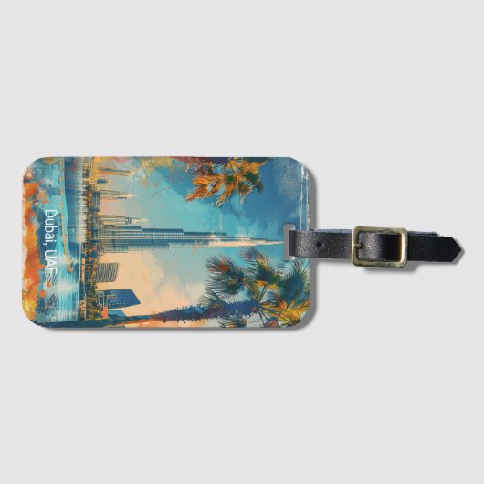 ドバイ統一されたアラブ首長国連邦ブルジュ・ハリファのアートワーク ラゲッジタグ (正面横)