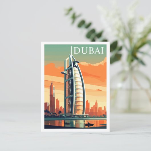 ドバイ,アラブ首長国連邦,超高層ビル旅行ヴィンテージ ポストカード (スタンド正面)