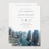 ドバイ スカイライン 水彩 オールインワン ウェディング 招待状 (正面/裏面)