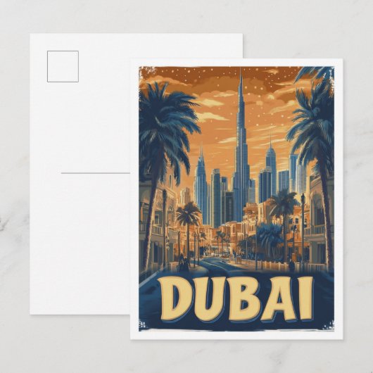 ドバイ UAE アート ビンテージ イラスト 旅行 ポストカード (正面/裏面)