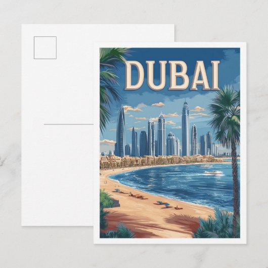 ドバイ UAE アート ビンテージ イラスト 旅行 ポストカード (正面/裏面)