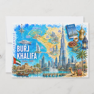 ドバイ UAE イラスト地図 ブルジュ・ハリファ ポストカード