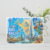 ドバイ UAE イラスト地図 ブルジュ・ハリファ ポストカード (スタンド正面)