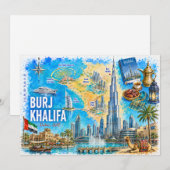 ドバイ UAE イラスト地図 ブルジュ・ハリファ ポストカード (正面/裏面)