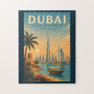 ドバイ UAE イラスト 旅行 アート ヴィンテージ ジグソーパズル