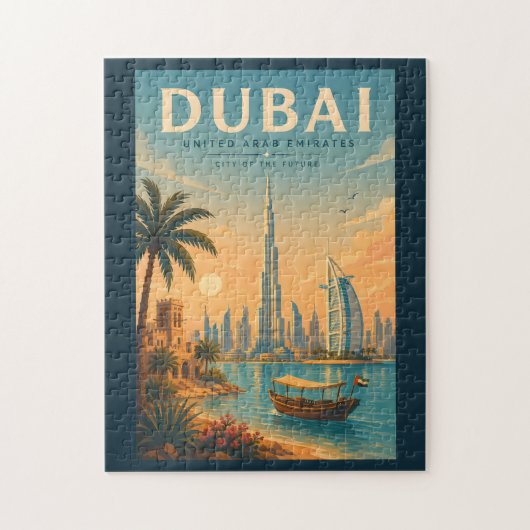 ドバイ UAE イラスト 旅行 アート ヴィンテージ ジグソーパズル (縦)