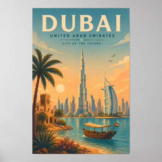 ドバイ UAE イラスト 旅行 アート ヴィンテージ ポスター (正面)