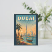 ドバイ UAE イラスト 旅行 アート ヴィンテージ ポストカード (スタンド正面)