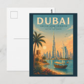 ドバイ UAE イラスト 旅行 アート ヴィンテージ ポストカード (正面/裏面)