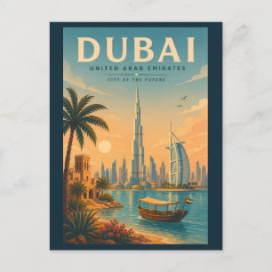 ドバイ UAE イラスト 旅行 アート ヴィンテージ ポストカード