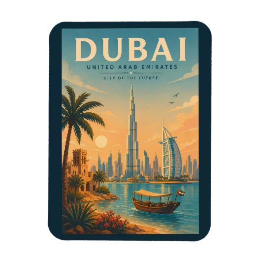 ドバイ UAE イラスト 旅行 アート ヴィンテージ マグネット (縦)