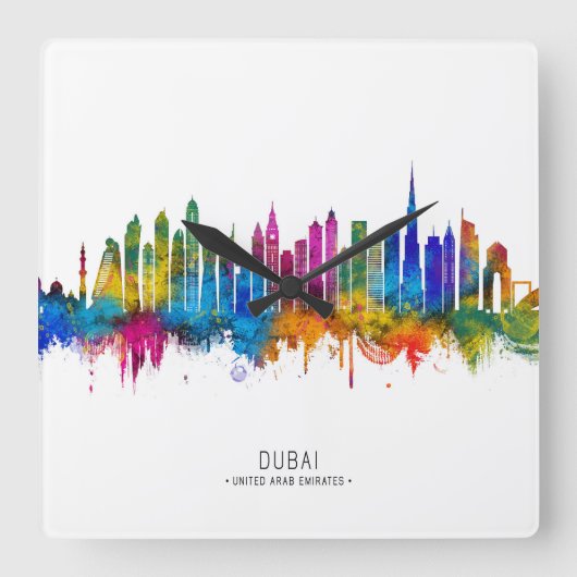 ドバイ UAE スカイライン スクエア壁時計 (正面)