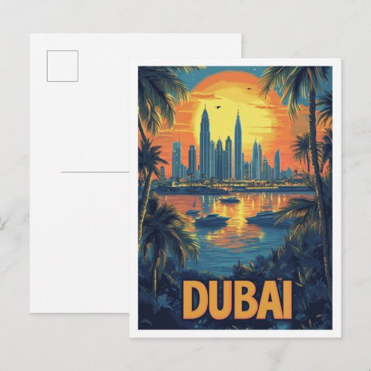 ドバイ UAE ビンテージ イラスト 旅行 ポストカード (正面/裏面)