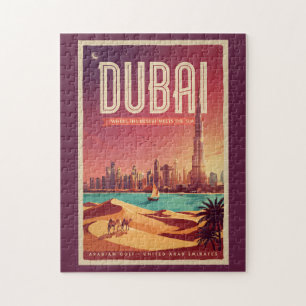ドバイ UAE 夜のスカイライン イラスト 旅行アート ジグソーパズル