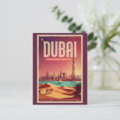 ドバイ UAE 夜のスカイライン イラスト 旅行アート ポストカード (スタンド正面)