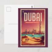 ドバイ UAE 夜のスカイライン イラスト 旅行アート ポストカード (正面/裏面)