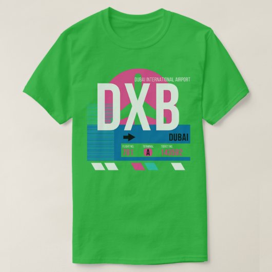ドバイDXB空港コードバゲージラベル Tシャツ (デザイン正面)