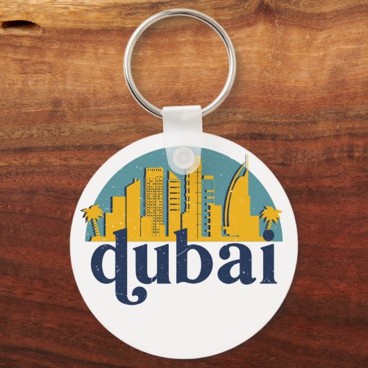 ドバイUAEヴィンテージレトロシティスカイラインシティスケープアート キーホルダー (正面)