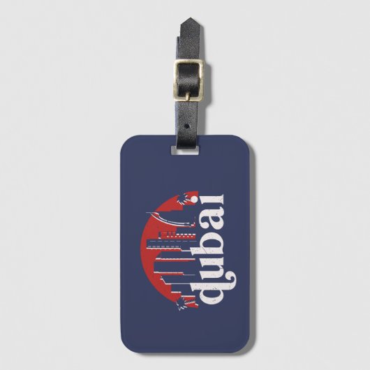 ドバイUAEヴィンテージレトロシティスカイラインシティスケープアート ラゲッジタグ (正面縦)
