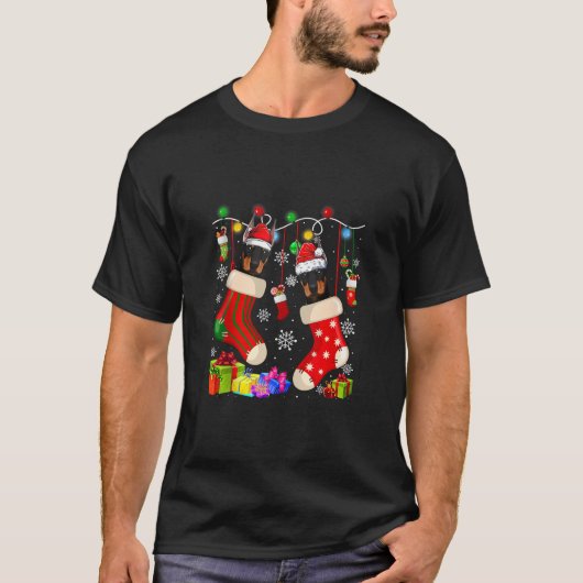 ドバーマンおもしろいクリスマスソックスクリスマスドッグラバータンク Tシャツ (正面)