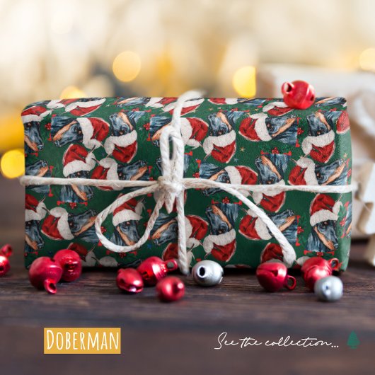ドバーマンおもしろいクリスマスパターン ラッピングペーパー