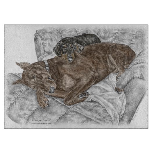 ドバーマンドッグと子犬 カッティングボード (正面)