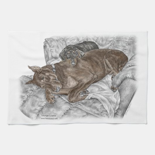 ドバーマンドッグと子犬 キッチンタオル (横)