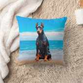 ドバーマンドッグオンザーズビーチ クッション (ブランケット)