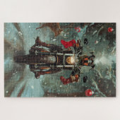 ドバーマンドッグオートバイクリスマス ジグソーパズル (横)