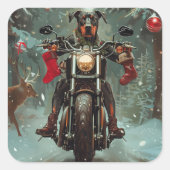 ドバーマンドッグオートバイクリスマス スクエアシール (正面)