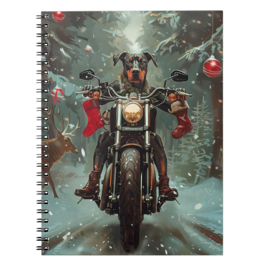 ドバーマンドッグオートバイクリスマス ノートブック (正面)