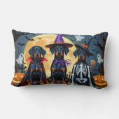 ドバーマンドッグスパンプキンハロウィンおもしろい ランバークッション (裏面)