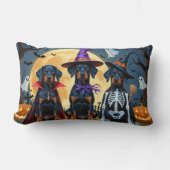 ドバーマンドッグスパンプキンハロウィンおもしろい ランバークッション (正面)