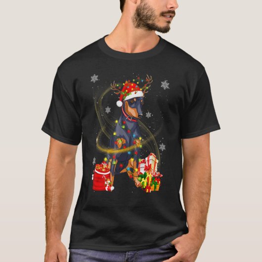 ドバーマンドッグトナカイSantaクリスマスドッグズパジャマ Tシャツ (正面)