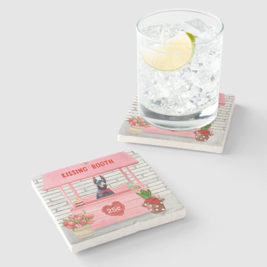 ドバーマンドッグバレンタインデーキスをするス ストーンコースター (横)