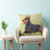 ドバーマンドッグ庭に座っ絵を描て水色 クッション (椅子)